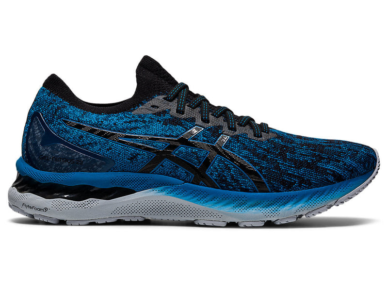 Men's Asics Gel-Nimbus 23 Knit, Reborn Blue/Black/Knit, 13 D Medium