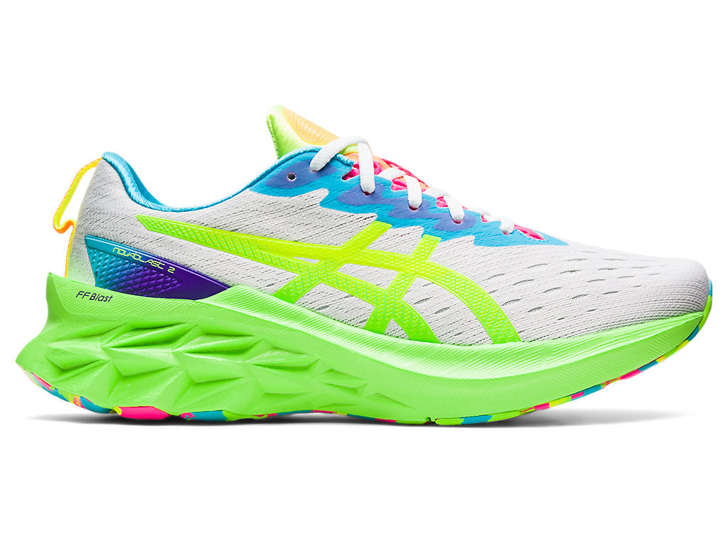 Men's Asics Novablast 2, White/Safety Yellow, 14 D Medium