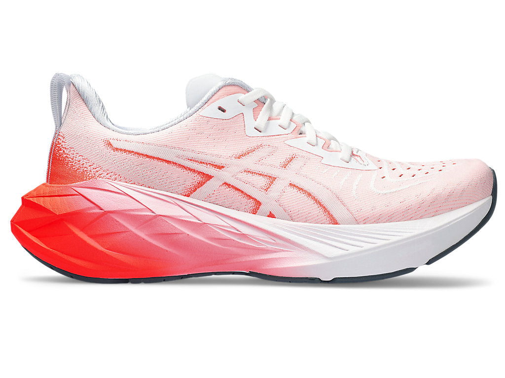 Men's Asics Novablast 4, White/Sunrise Red, 12 D Medium