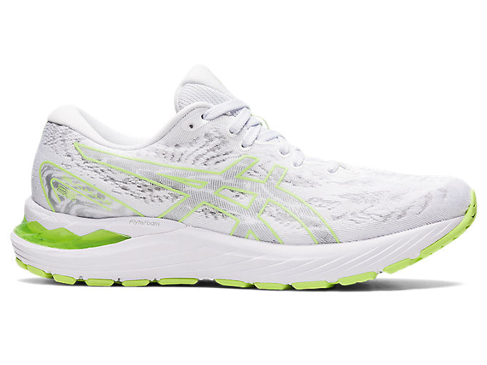 Women's Asics Gel-Cumulus 23, White/Lime Green, 6.5 B Medium