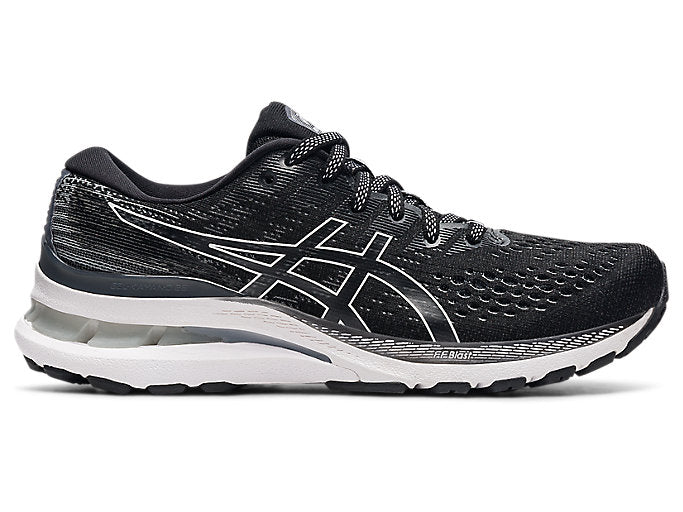 Women's Asics Gel-Kayano 28, Black/White, 8.5 2A Narrow