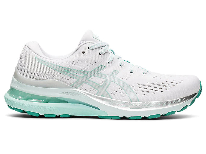 Women's Asics Gel-Kayano 28, White/Oasis Green, 9 B Medium