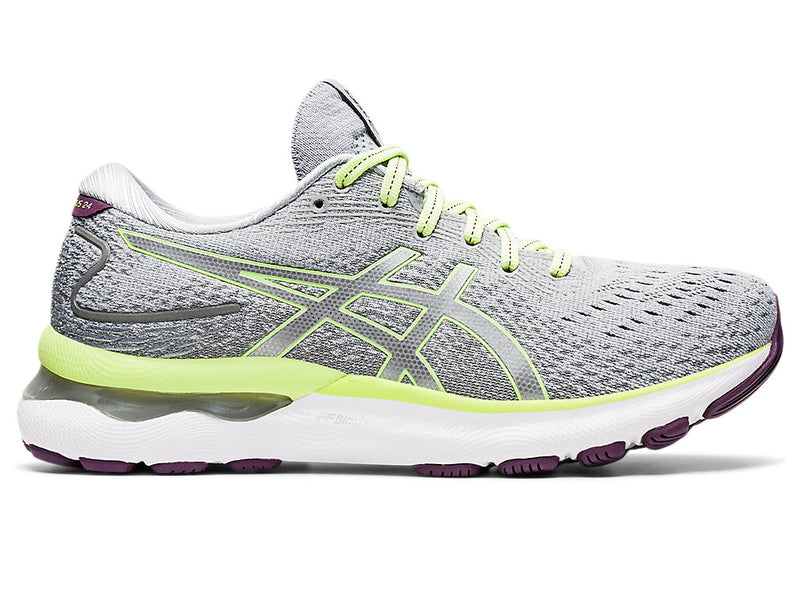 Women's Asics Gel-Nimbus 24, Piedmont Grey/Lime Green, 7 B Medium