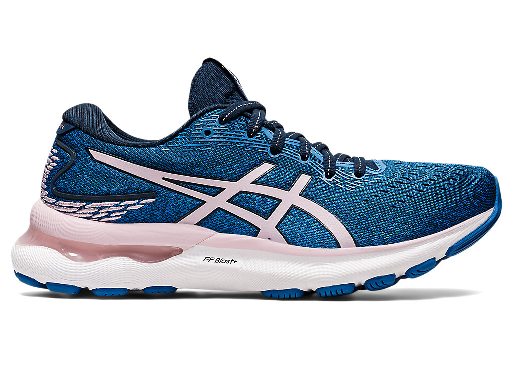 Women's Asics Gel-Nimbus 24, French Blue/Barely Rose, 11.5 B Medium