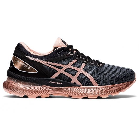 Women's Asics Gel-Nimbus 22, Black/Rose Gold, 8 B Medium