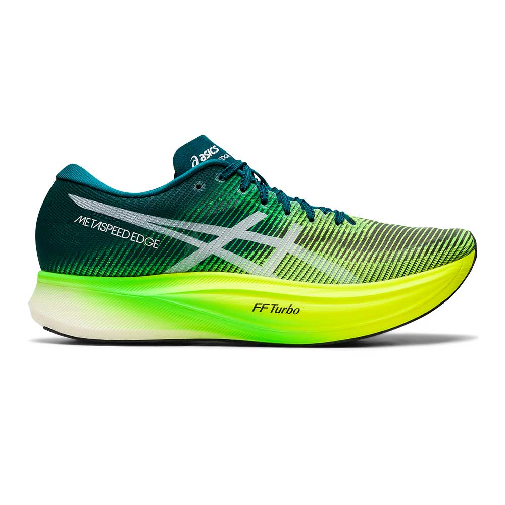 Men's Asics Metaspeed Edge+, Velvet Pine/Saftery Yellow, 11.5 D Medium