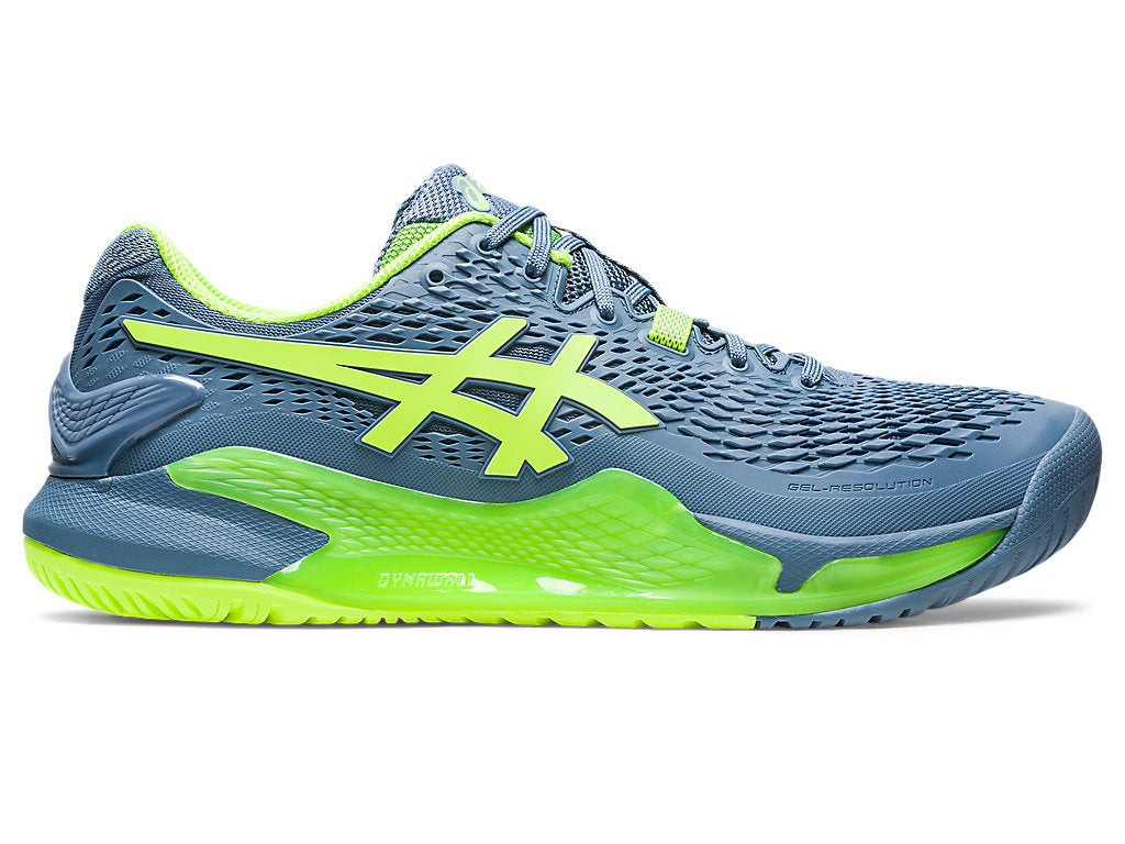 Men's Asics Gel-Resolution 9, Steel Blue/Hazard Green, 8 D Medium