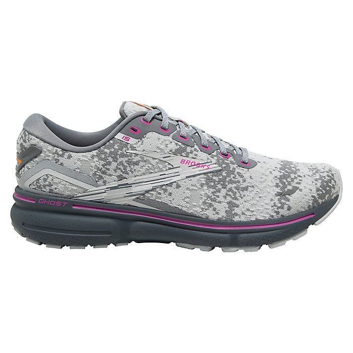 Women's Brooks Ghost 15, White/Oyster/Oriole, 7.5 B Medium