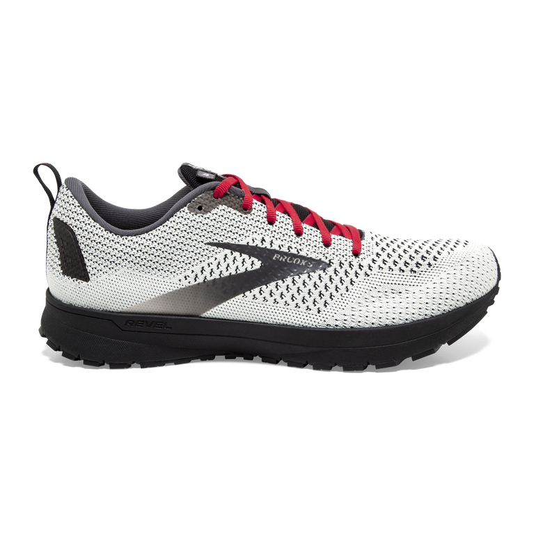 Men's Brooks Revel 4, White/Black/Red, 12 D Medium