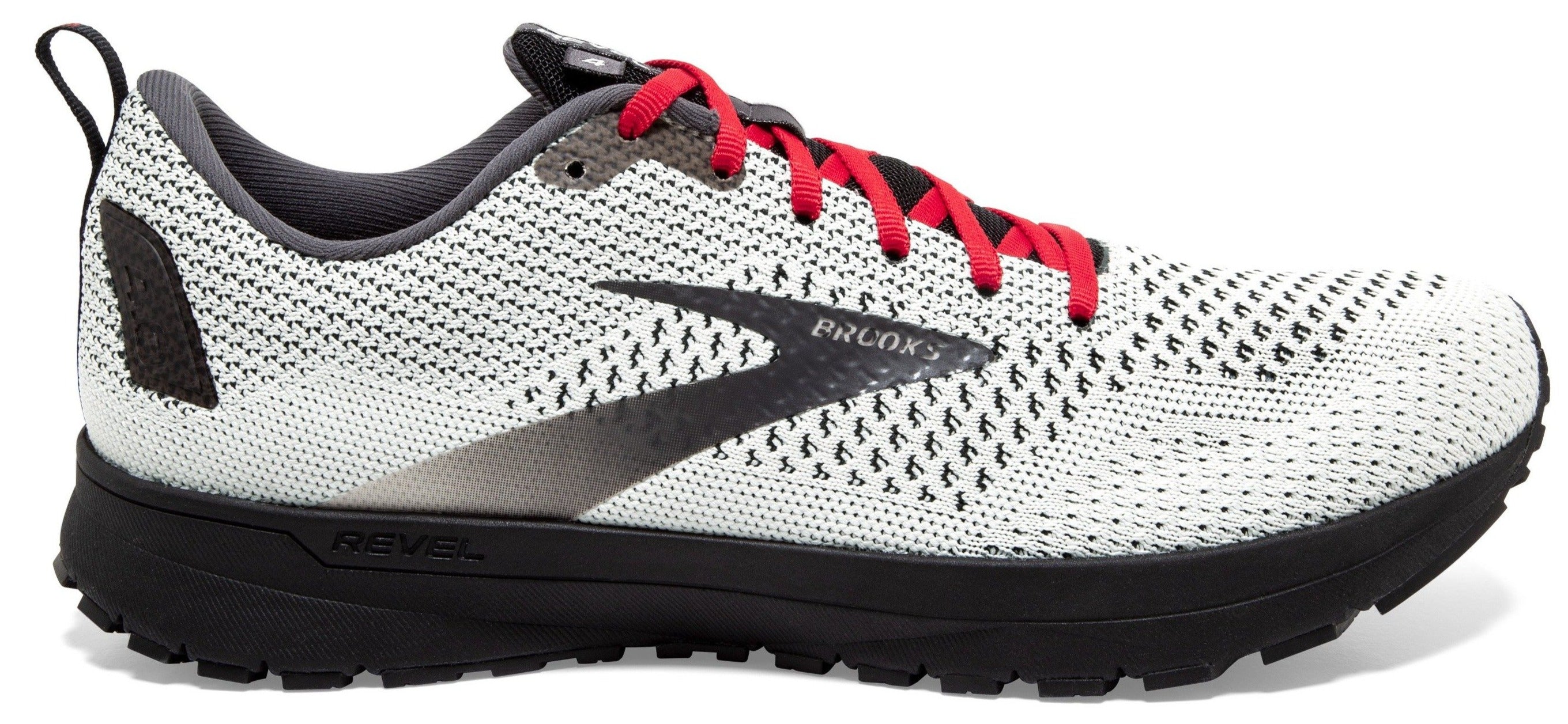 Men's Brooks Revel 4, White/Black/Red, 8 D Medium