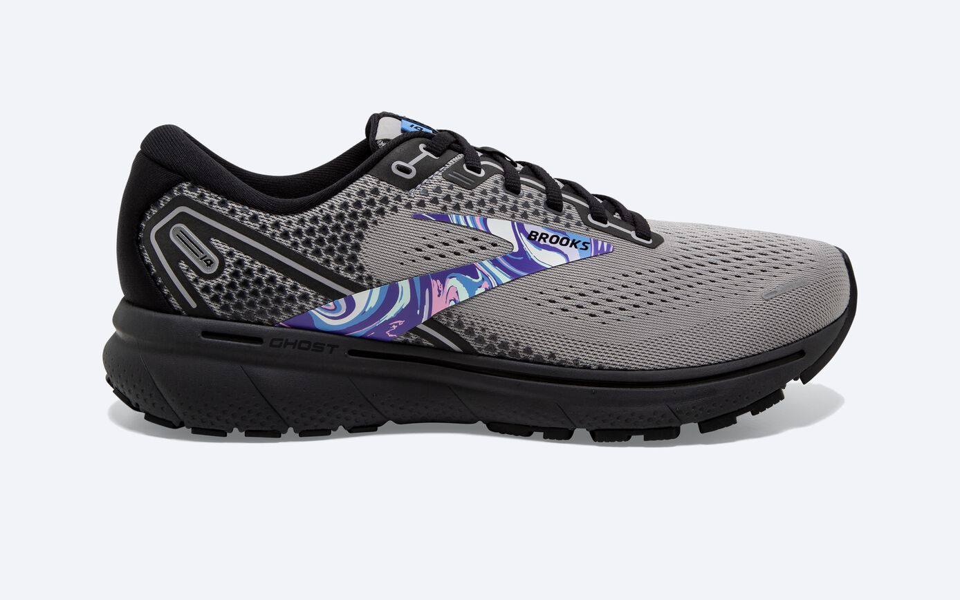 Men's Brooks Ghost 14, Primer Grey/Black/Alloy, 10 D Medium