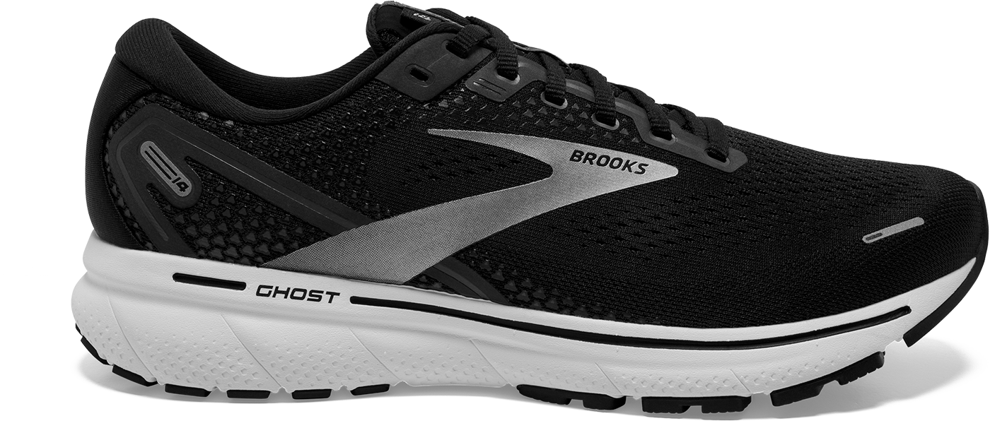 Women's Brooks Ghost 14, Black/White/Silver, 6 B Medium