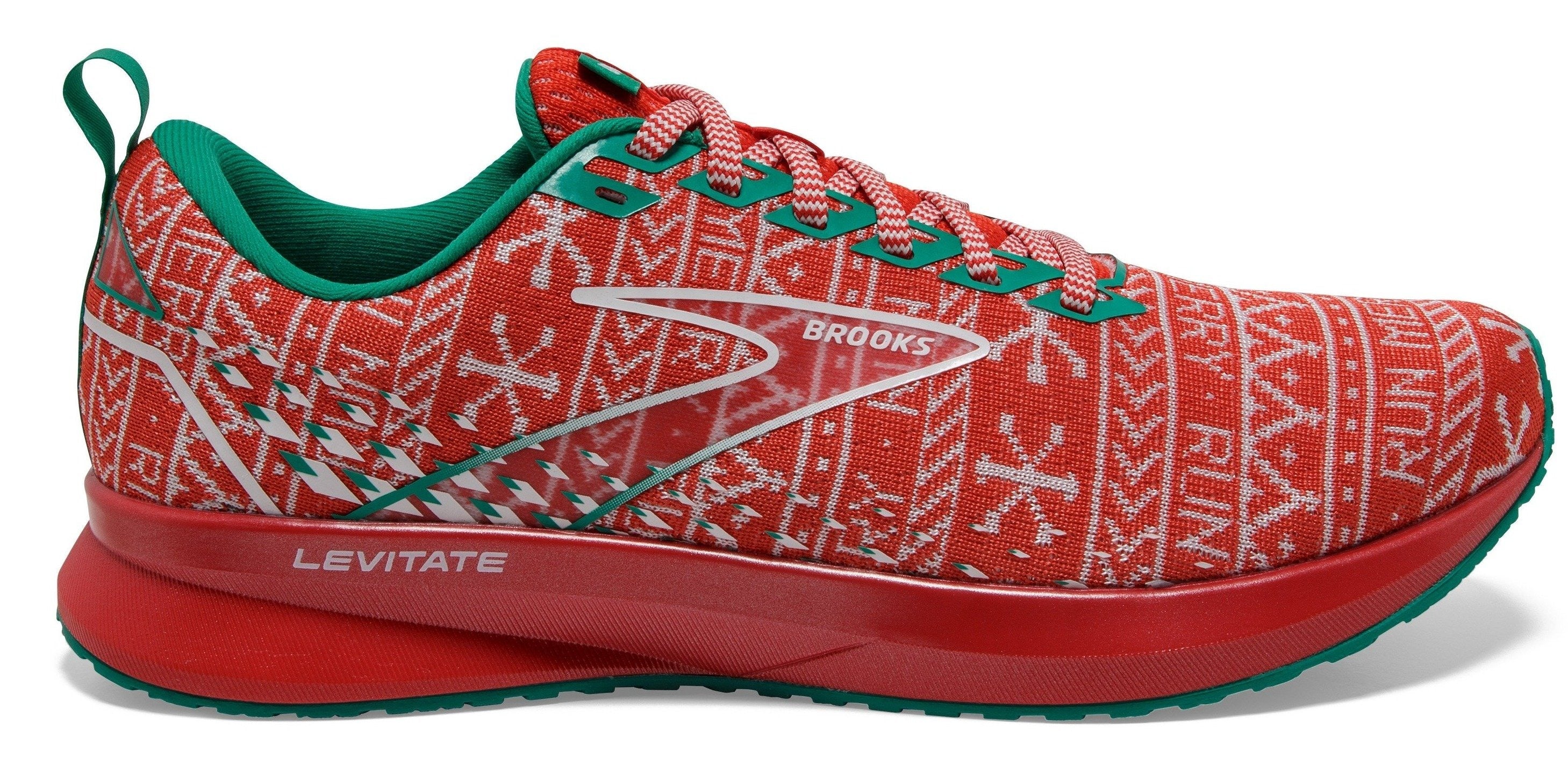 Men's Brooks Levitate 5, Red/White/Green, 9 D Medium