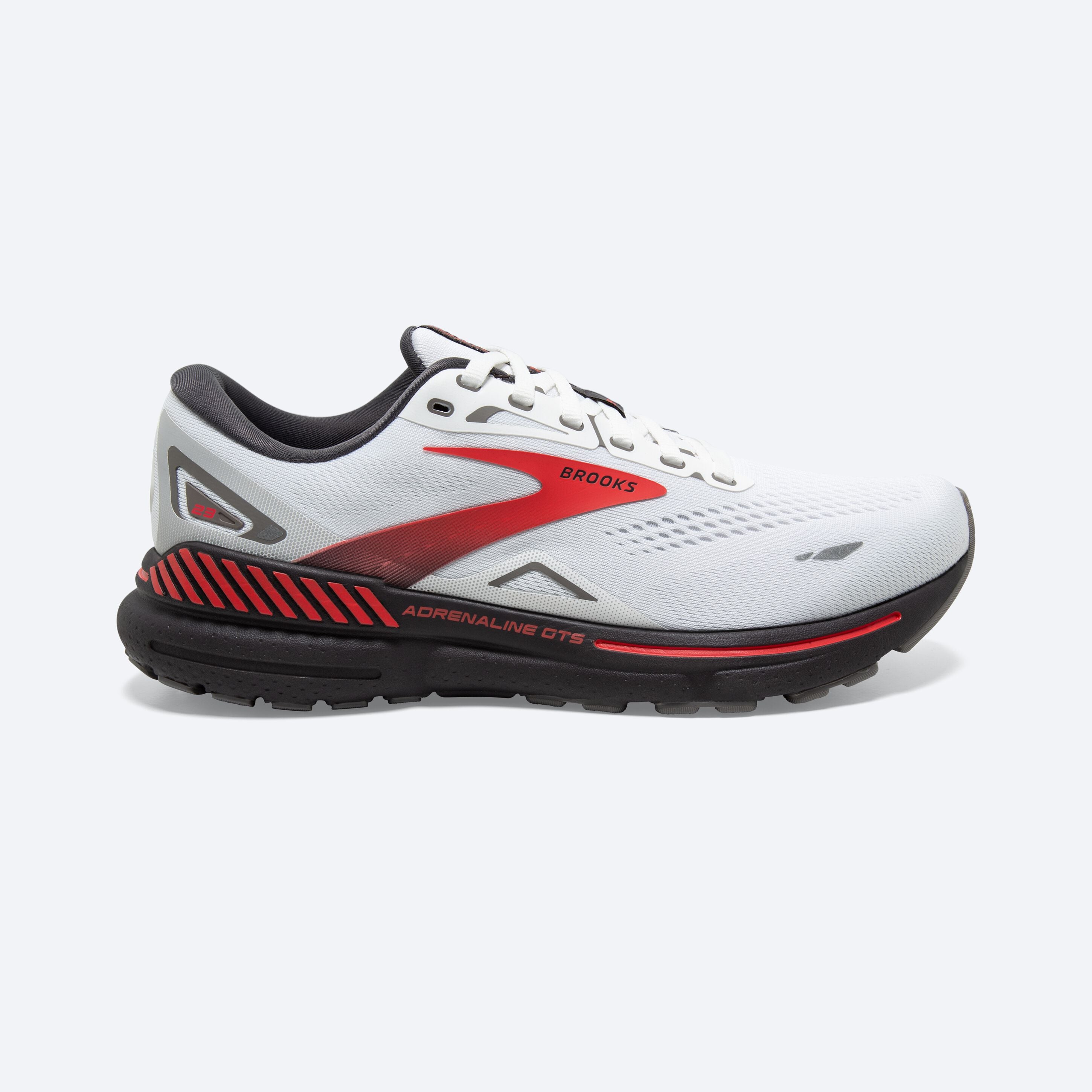Men's Brooks Adrenaline GTS 23, White/Blackened Pearl/Red, 12 D Medium