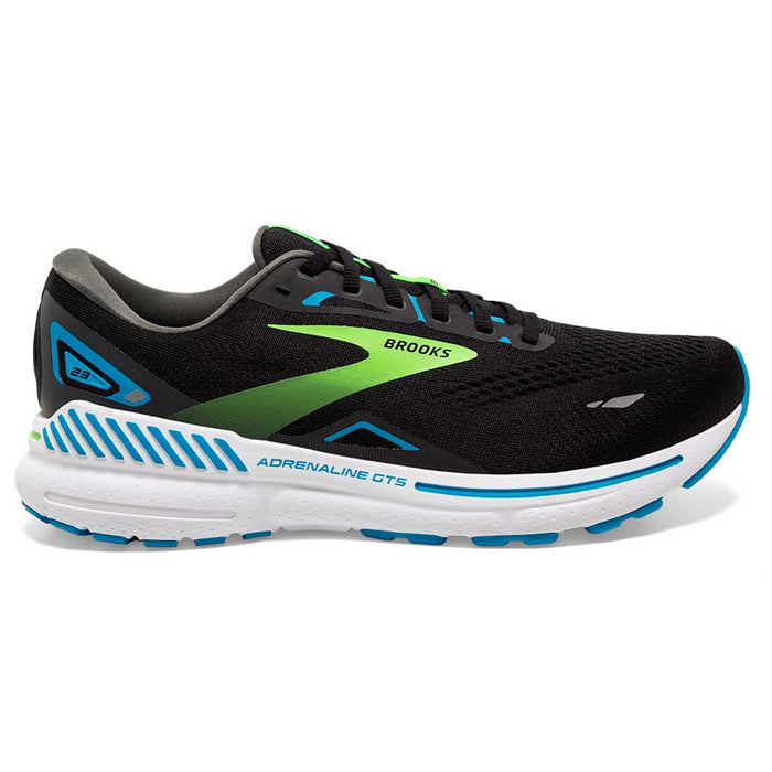 Men's Brooks Adrenaline GTS 23, Black/Hawaiian Ocean/Green, 7 D Medium