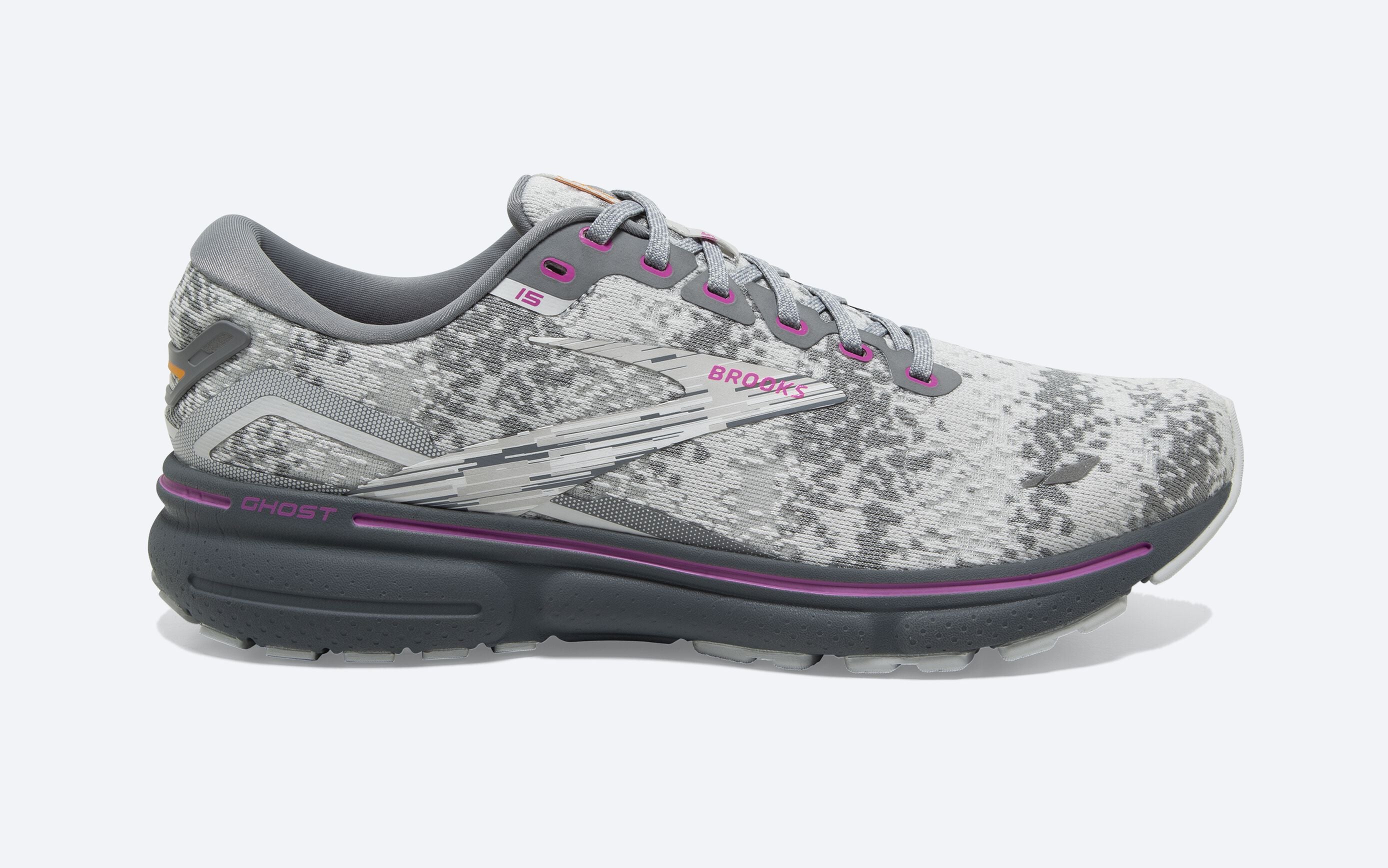 Men's Brooks Ghost 15, White/Oyster/Oriole, 13 D Medium