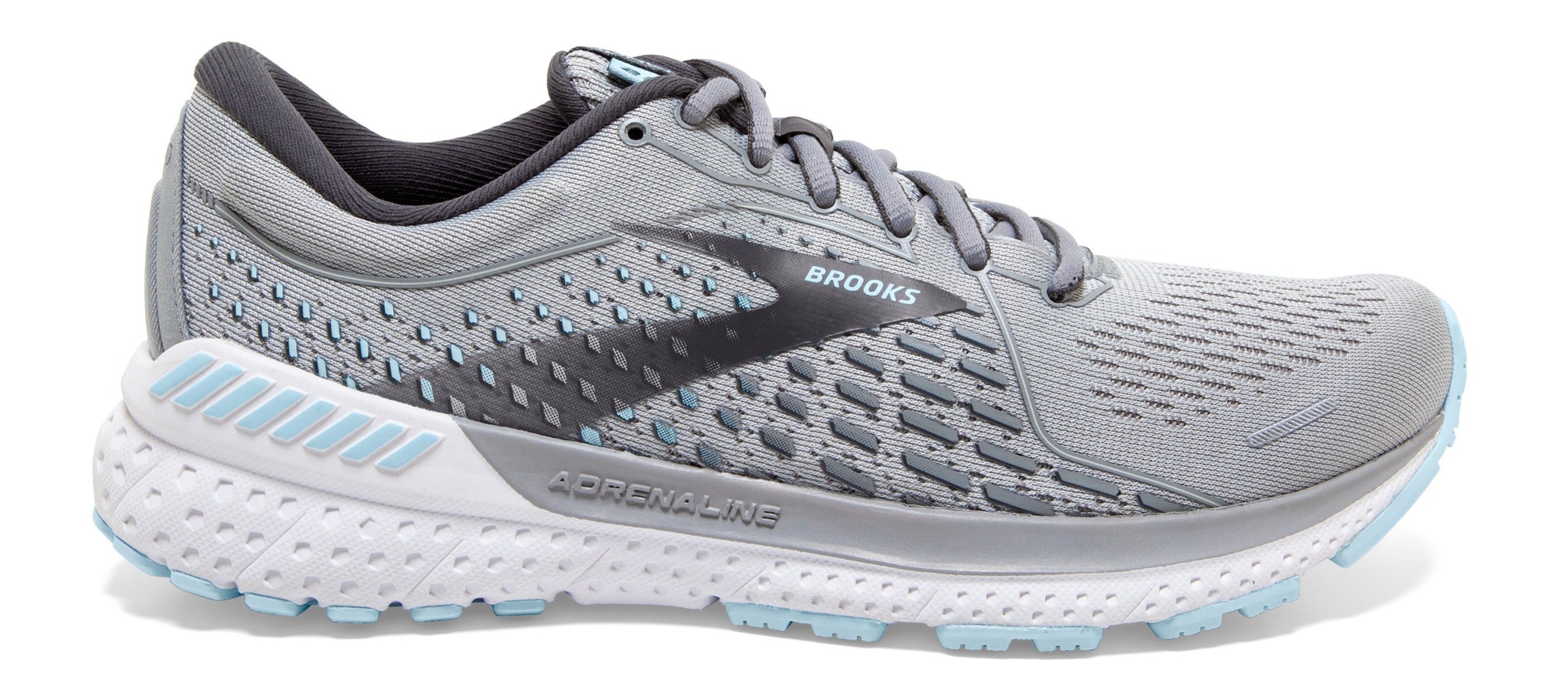 Women's Brooks Adrenaline GTS 21, Oyster/Alloy/Light Blue, 9 2E Extra Wide