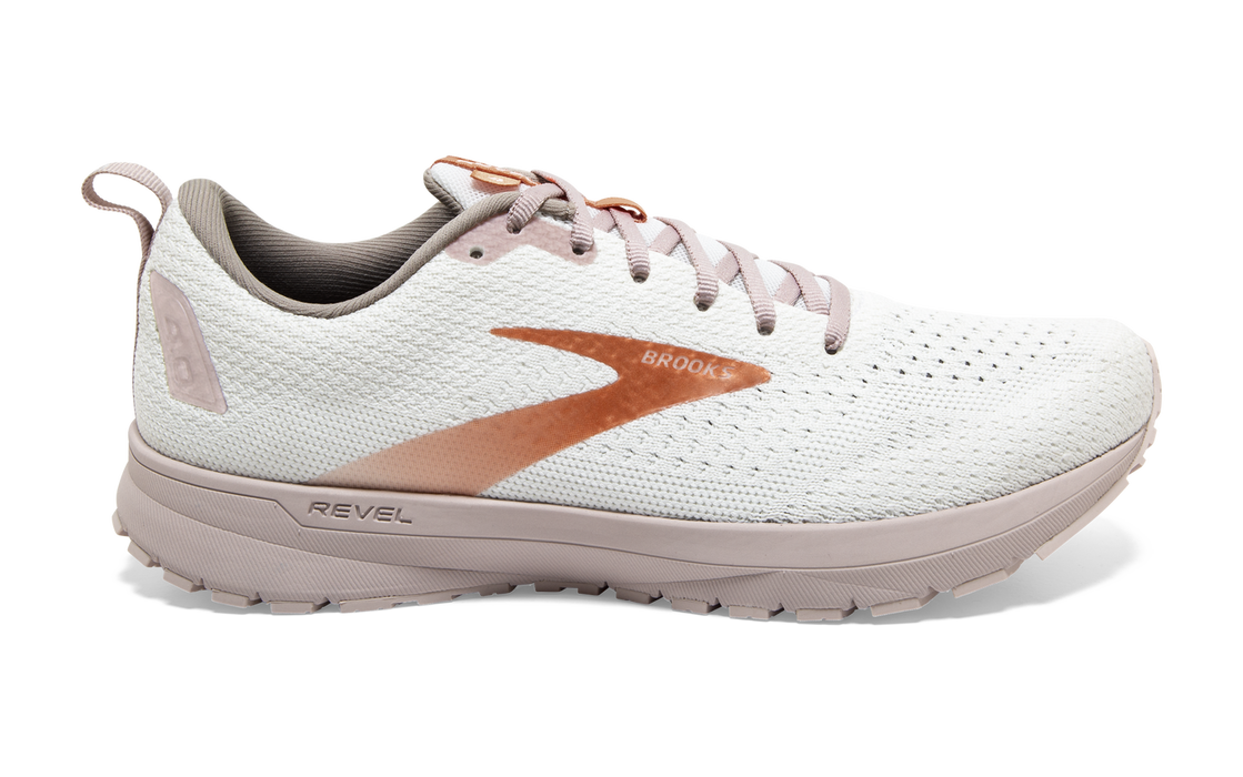 Women's Brooks Revel 4, White/Hushed Violet/Copper, 9.5 B Medium