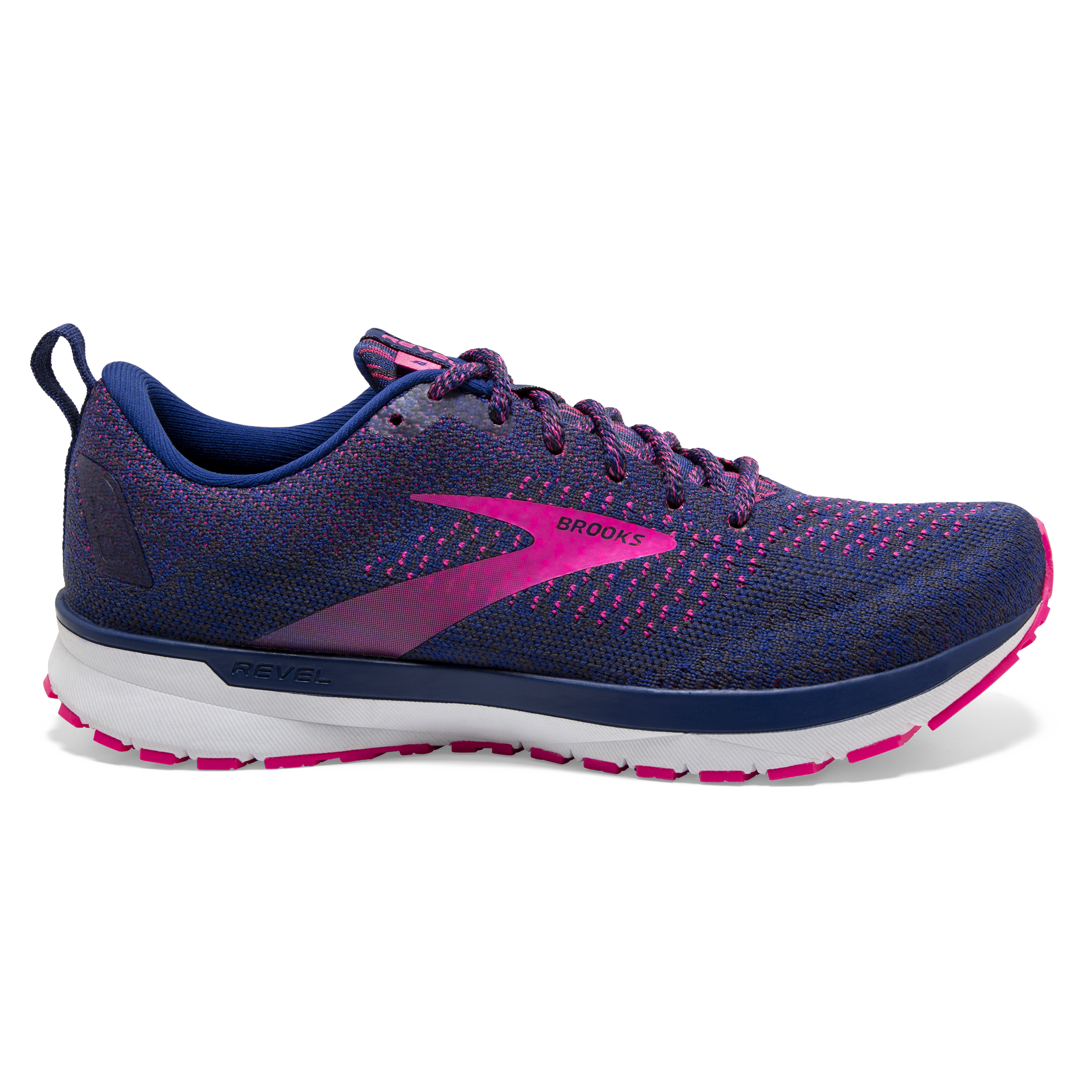 Women's Brooks Revel 4, Blue/Ebony/Pink, 6.5 B Medium