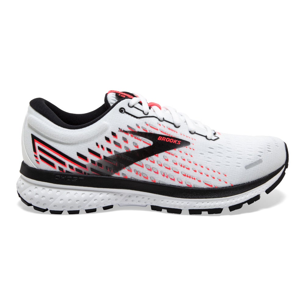 Women's Brooks Ghost 13, White/Pink/Black, 8 D Wide