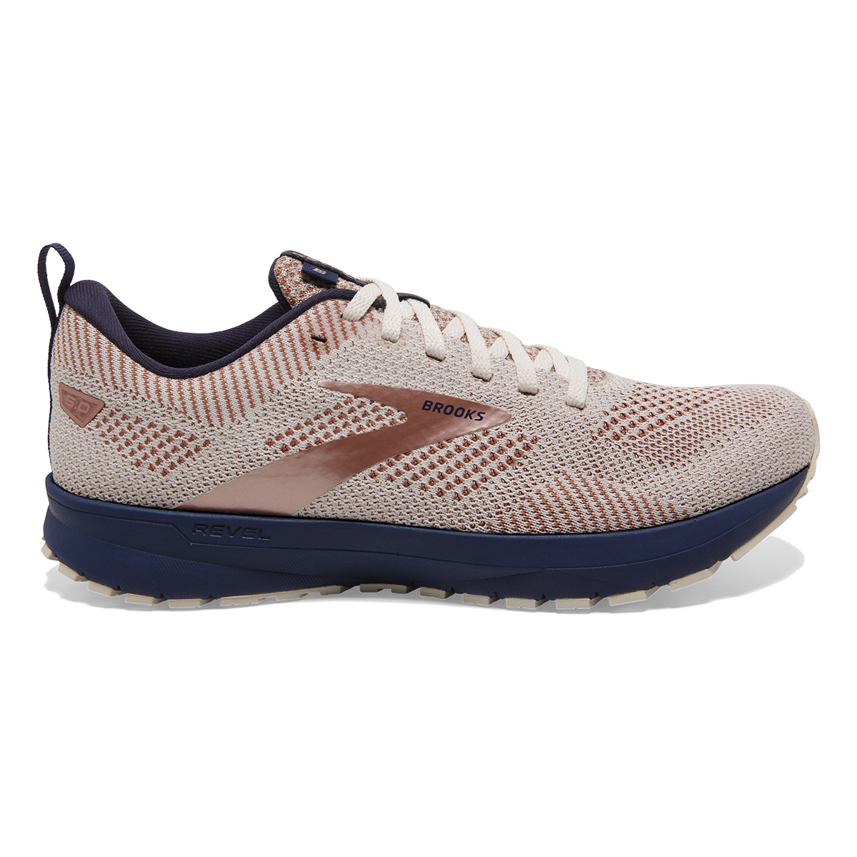 Women's Brooks Revel 5, Whisper White/Navy/Copper, 7 B Medium