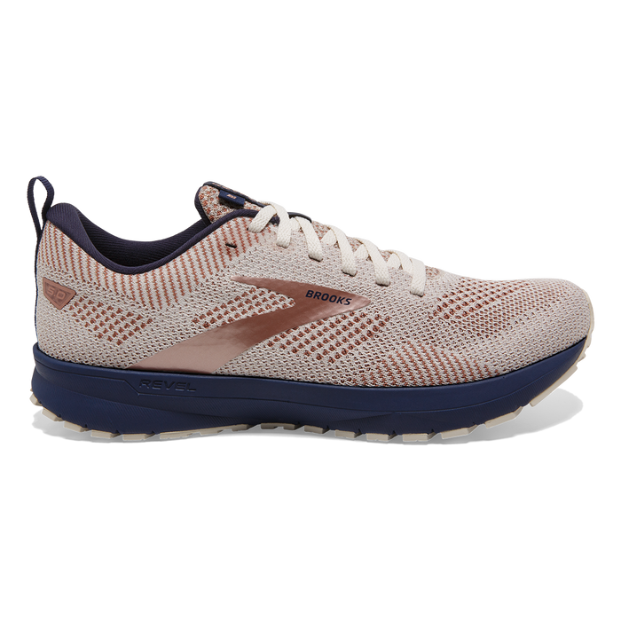 Women's Brooks Revel 5, Whisper White/Navy/Copper, 10 B Medium