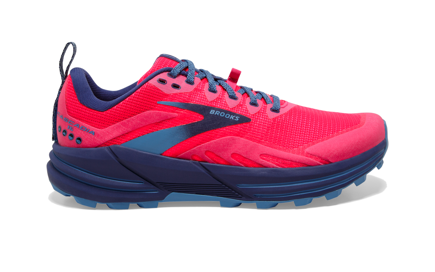 Women's Brooks Cascadia 16, Pink/Flambe/Cobalt, 9 B Medium
