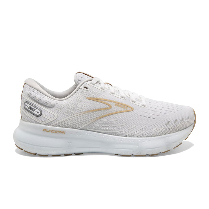 Women's Brooks Glycerin 20, White/Khaki, 12 B Medium