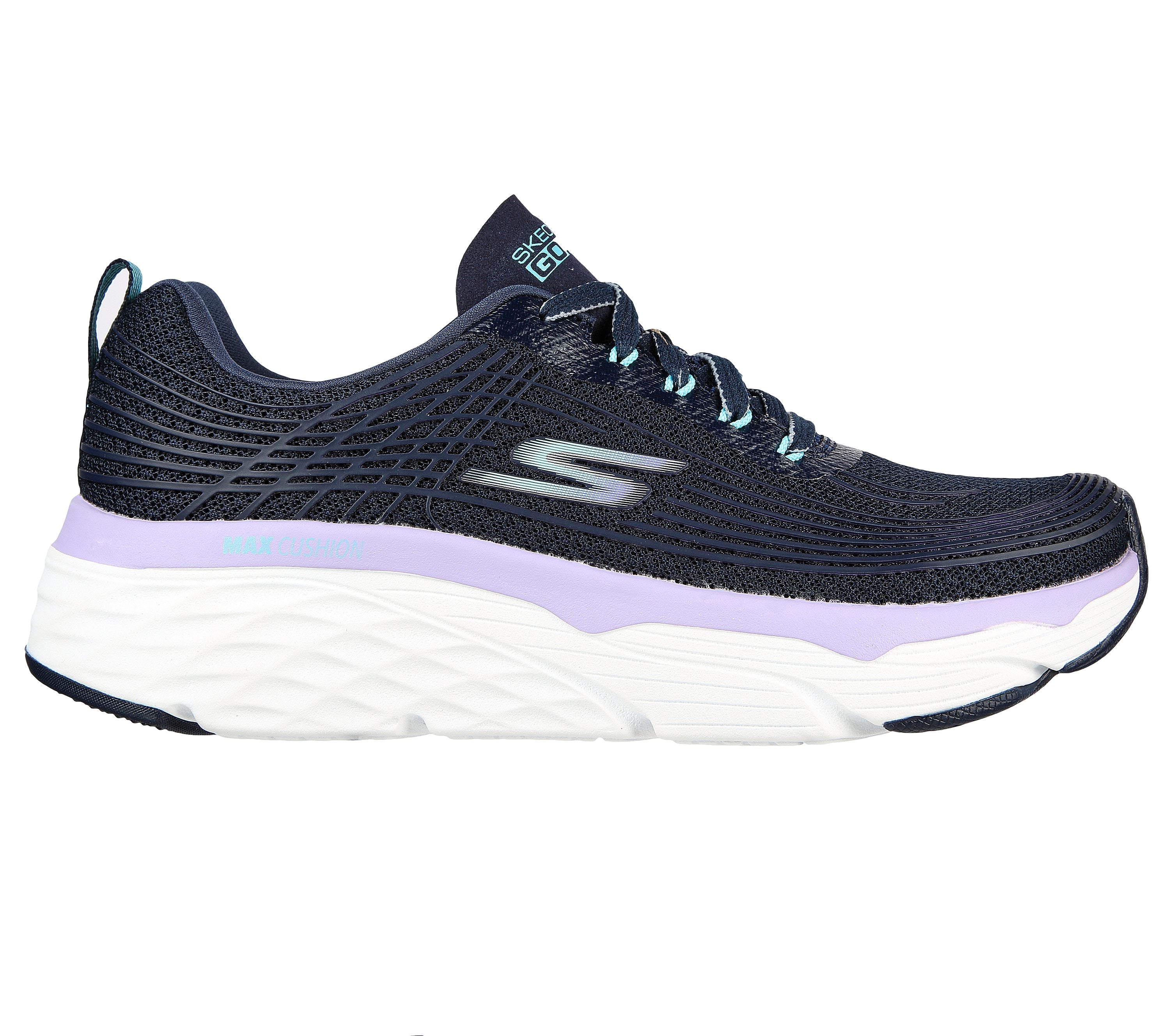 Women's Skechers Max Cushioning Elite, Navy/Lavender, 10 B Medium