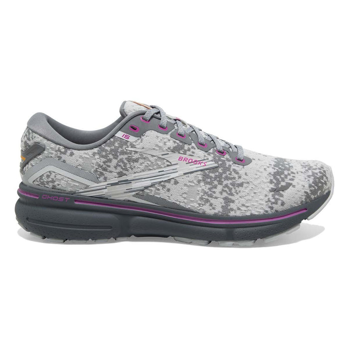 Women's Brooks Ghost 15, White/Oyster/Oriole, 10.5 B Medium