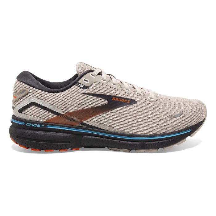 Men's Brooks Ghost 15, White Sand/Red Orange/Blue, 10.5 D Medium