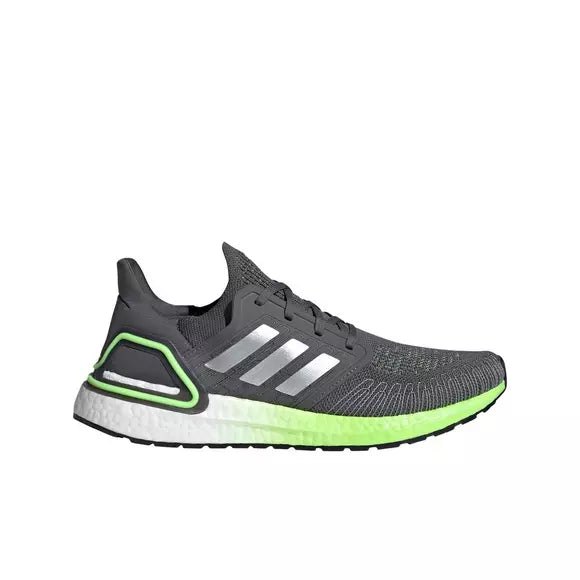 Men's Adidas Ultraboost 20, Grey/Silver/Signal Green, 12 D Medium
