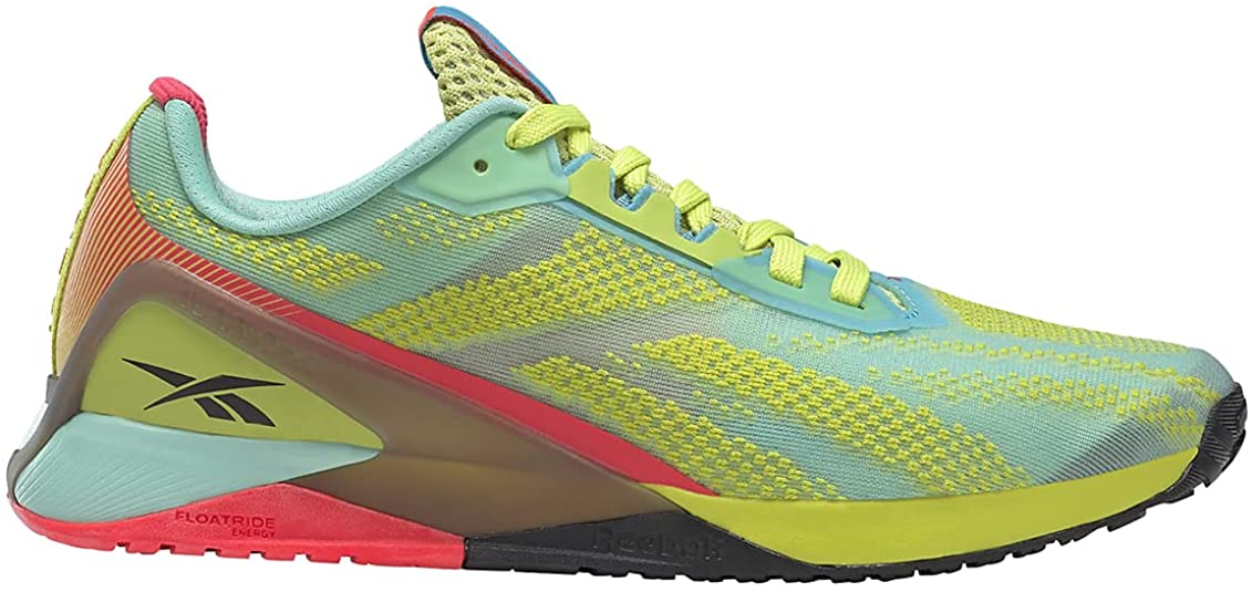 Women's Reebok Nano X1, Black/Acid Yellow/Pixel Mint, 9 B Medium