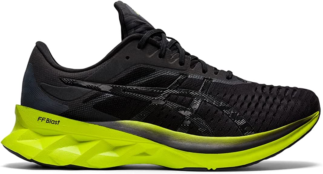 Men's Asics Novablast, Black/Lime Zest, 14 D Medium