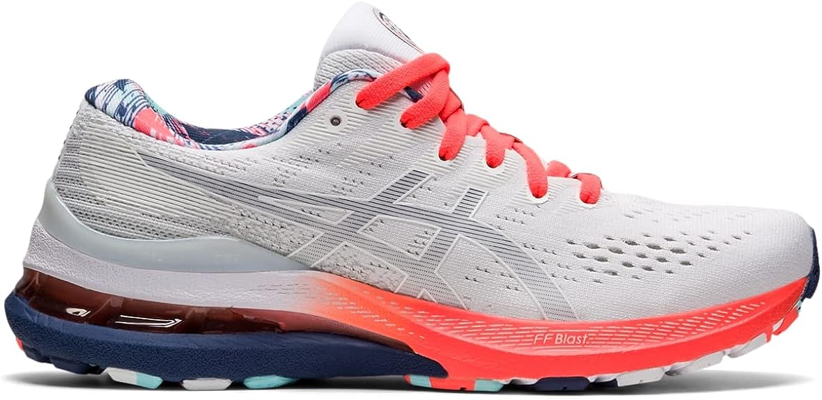 Women's Asics Gel-Kayano 28, White/Thunder Blue, 5.5 B Medium