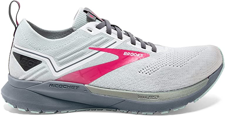 Women's Brooks Ricochet 3, White/Ice Flow/Pink, 6 B Medium