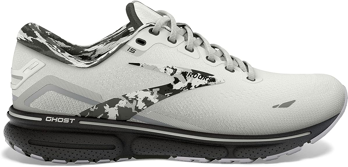 Men's Brooks Ghost 15, White/Ebony/Oyster, 12.5 D Medium