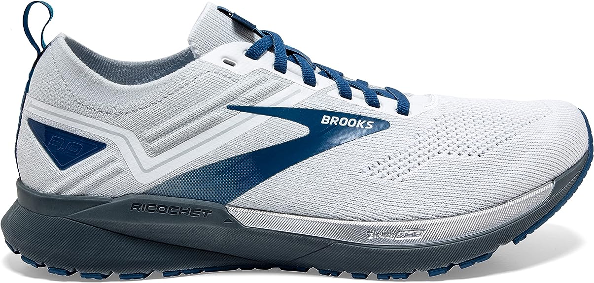 Men's Brooks Ricochet 3, White/Grey/Blue, 11.5 D Medium