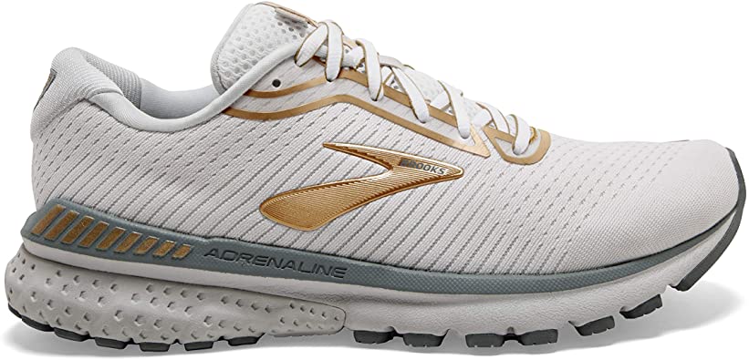 Women's Brooks Adrenaline GTS 20, White/Grey/Gold, 7 B Medium