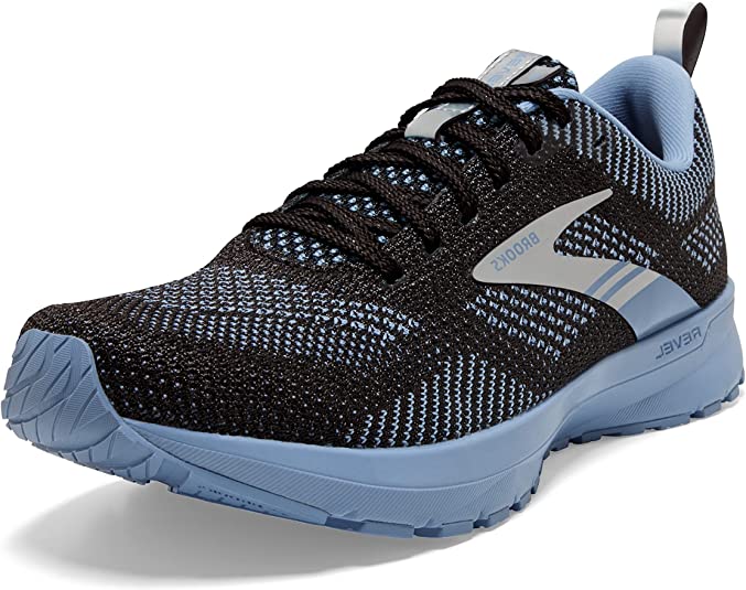 Women's Brooks Revel 5, Black/Blue/Metallic Silver, 9 B Medium