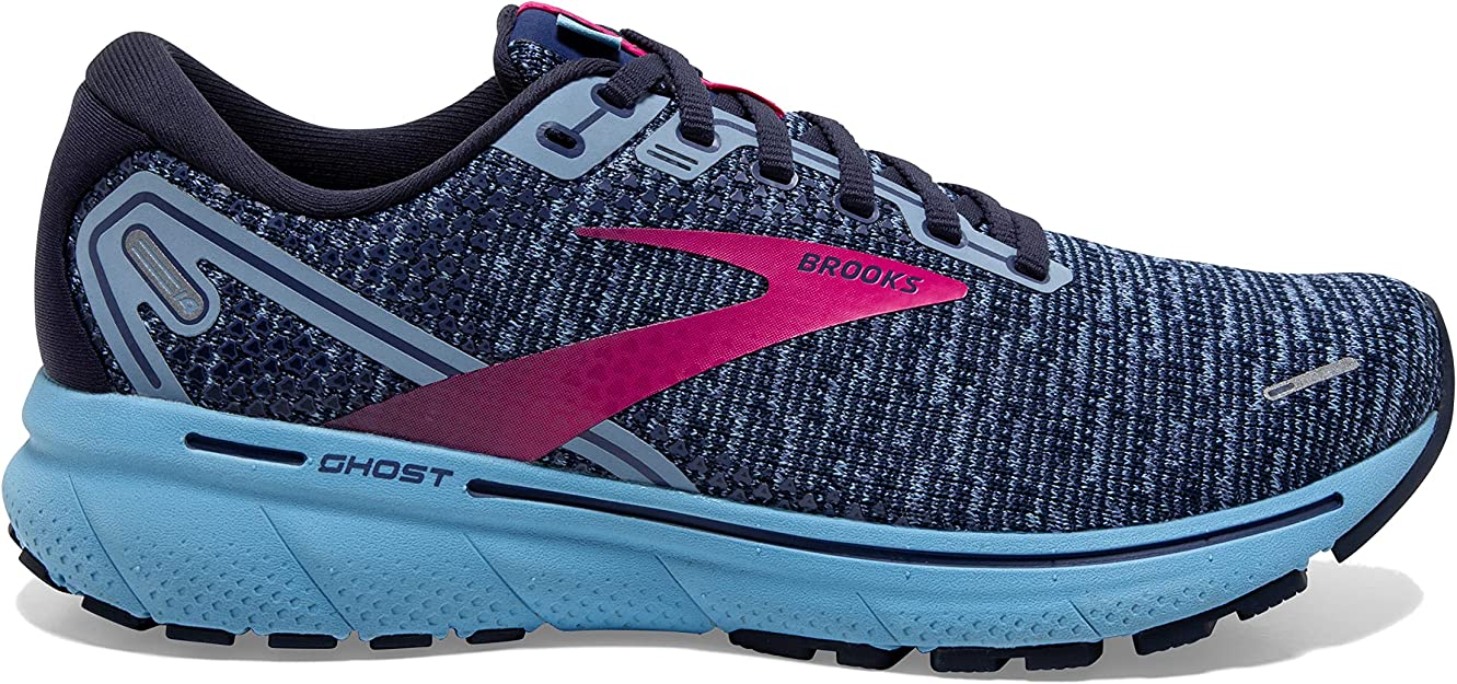 Women's Brooks Ghost 14, Peacoat/Blissful Blue/Fuchsia, 8 B Medium
