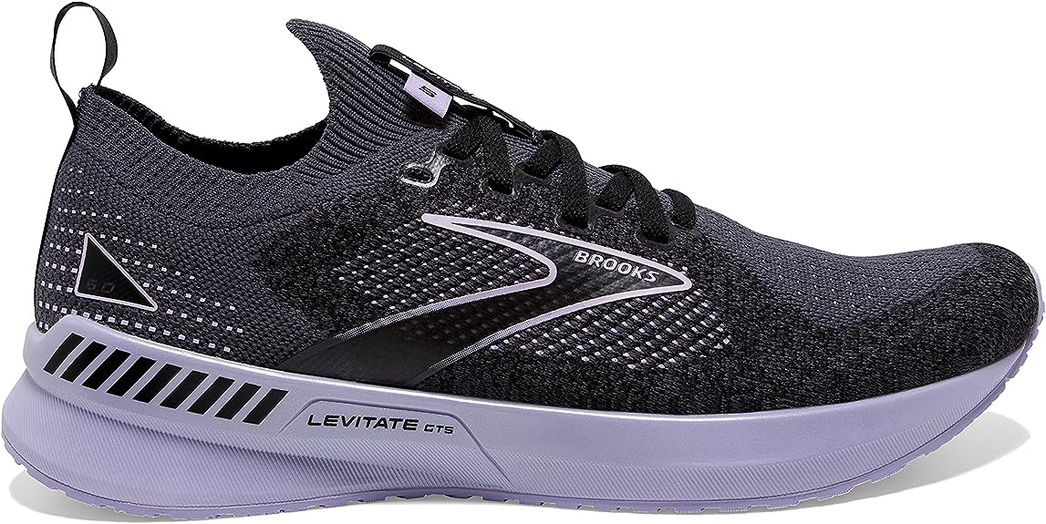 Women's Brooks Levitate StealthFit GTS 5, Black/Ebony/Lilac, 8.5 B Medium