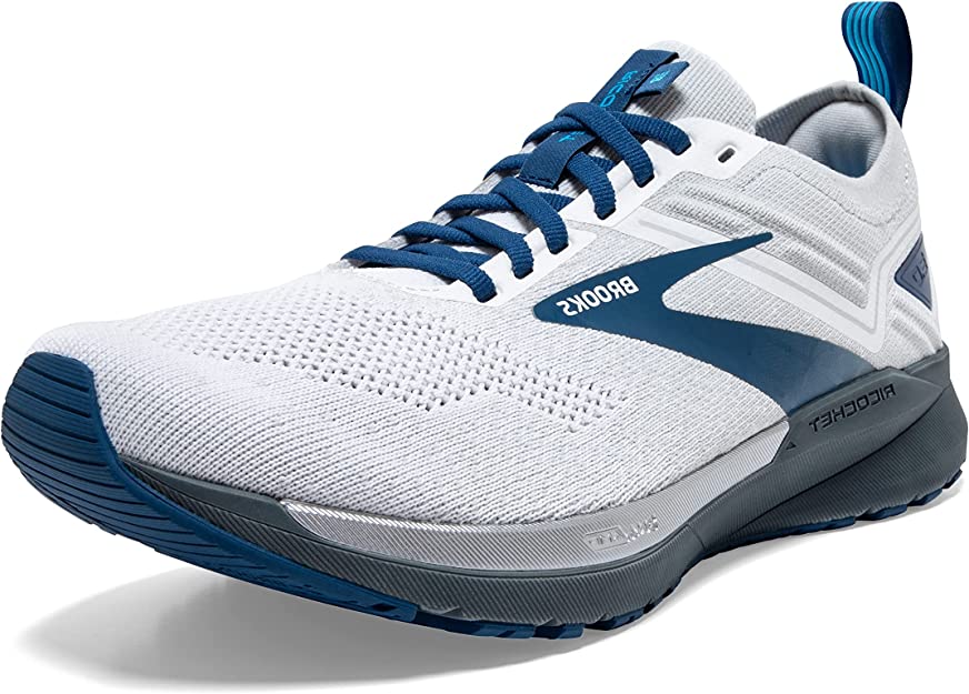 Men's Brooks Ricochet 3, White/Grey/Blue, 9 D Medium