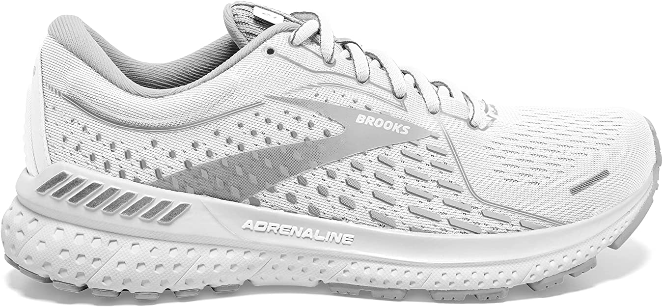 Women's Brooks Adrenaline GTS 21, White/Grey/Silver, 6 D Wide