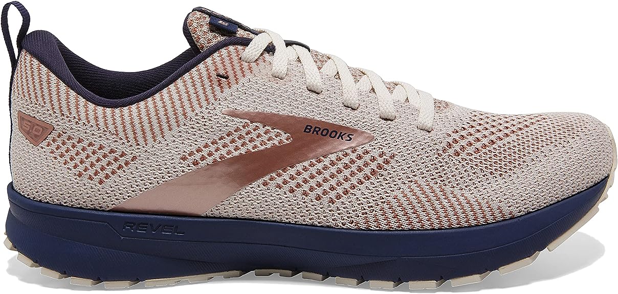 Women's Brooks Revel 5, Whisper White/Navy/Copper, 11 B Medium