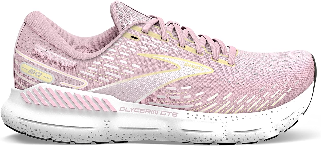 Women's Brooks Glycerin GTS 20, Pink/Yellow/White, 5.5 B Medium