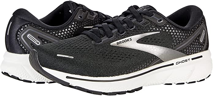 Women's Brooks Ghost 14, Black/White/Silver, 9.5 B Medium
