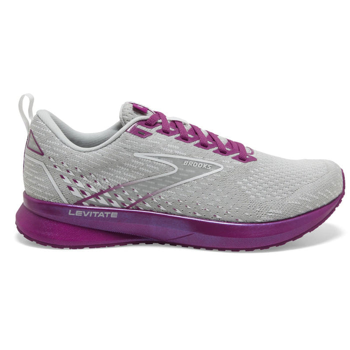 Women's Brooks Levitate 5, Grey/Lavender/Baton Rouge, 7 B Medium