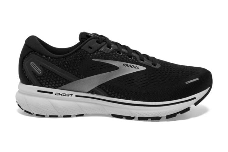 Men's Brooks Ghost 14, Black/White/Silver, 9 D Medium
