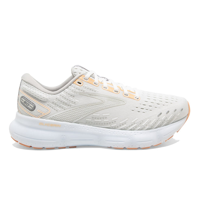 Women's Brooks Glycerin 20, White/Grey/Peach, 12 B Medium